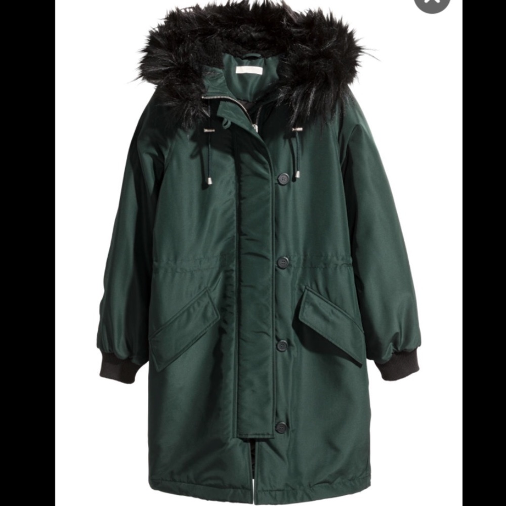 H&M green fur coat parka